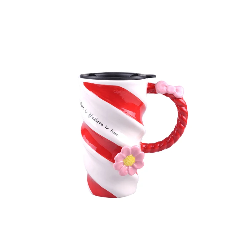 Coffee mug Painted Flower Cup Fashion Creative Ceramic Cup High capacity Mug With Lid Simple Coffee Cup Family party drinkware