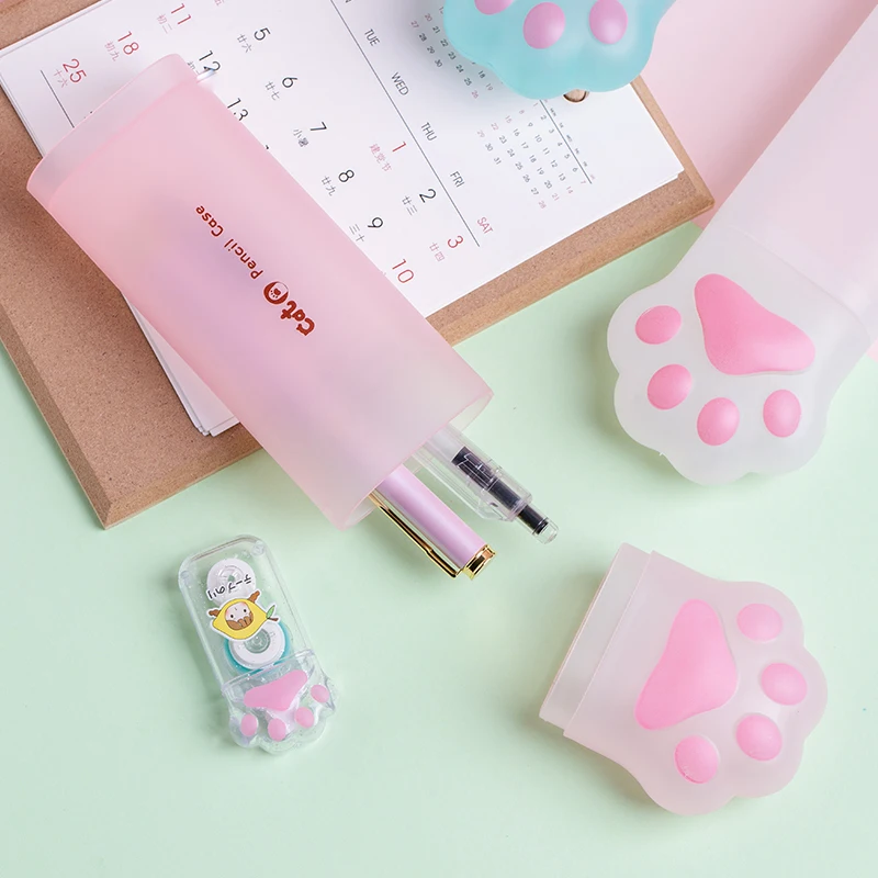 Simple Transparent Cartoon cat paw Pencil Case Office Student Kawaii Pencil Cases Lovely School cute Supplies Pen Box