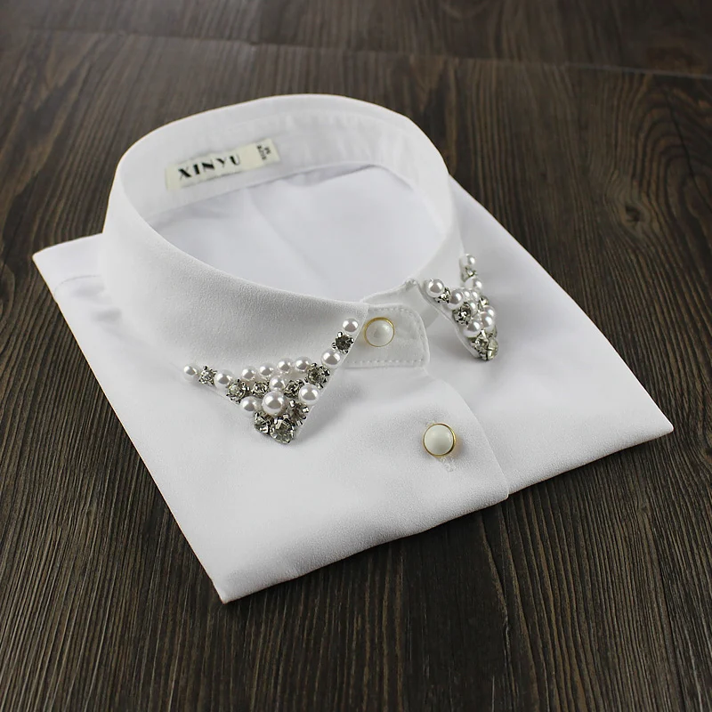 

White Bead Fake Collar Women Detachable Collar Shirt Necktie False Collar Female Fake Kragen Sahte Yaka Women Kraagje Nep Dames