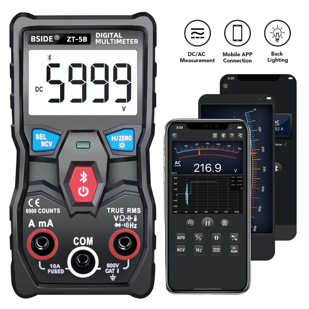 BSIDE ZT-5BQ Wireless Clamp Meter Digital Technology Smart Multimeter True RMS Voltmeter Ammeter Auto Rang Capacitor NCV Tester