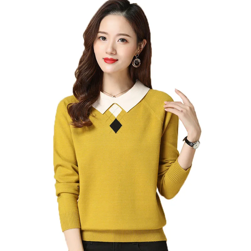 

Women's Pullover Spring Autumn New Knitting Shirt Ladies Long Sleeve Winter Base Shirt All-match Tops Lady Loose Sweater D