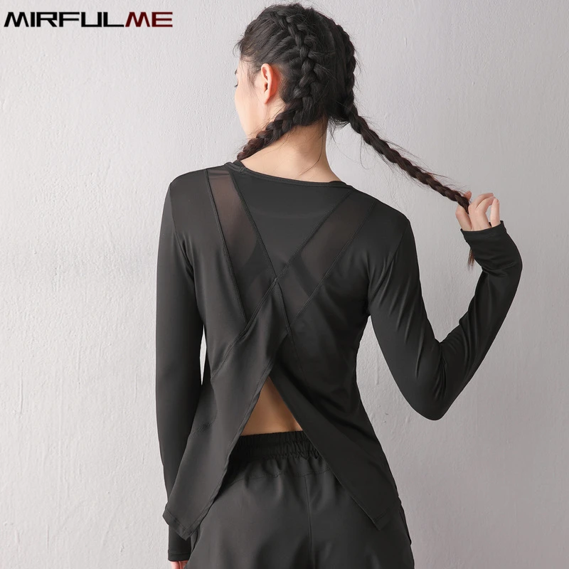 Women Loose Yoga Shirts Long Sleeves Sport T-Shirt Mesh Breathable Running Sweatshirts Quick Dry Gym Fitness Workout Tops Blouse