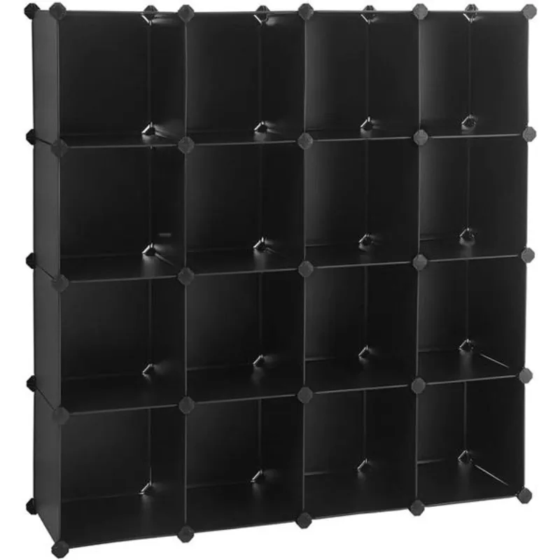 Cubes Storage Bookshelf Rack 16-Cube Book Shelf Closet Organizer Stand Bookcase Strong and Durable Gray/Black Color[US-Stock]