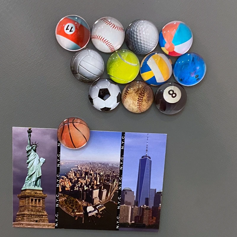 Glass Dome Football Magnetic Stickers Basketball Fridge Magnet Volleyball Billiards Refrigerator Note Holder Home Competition 30