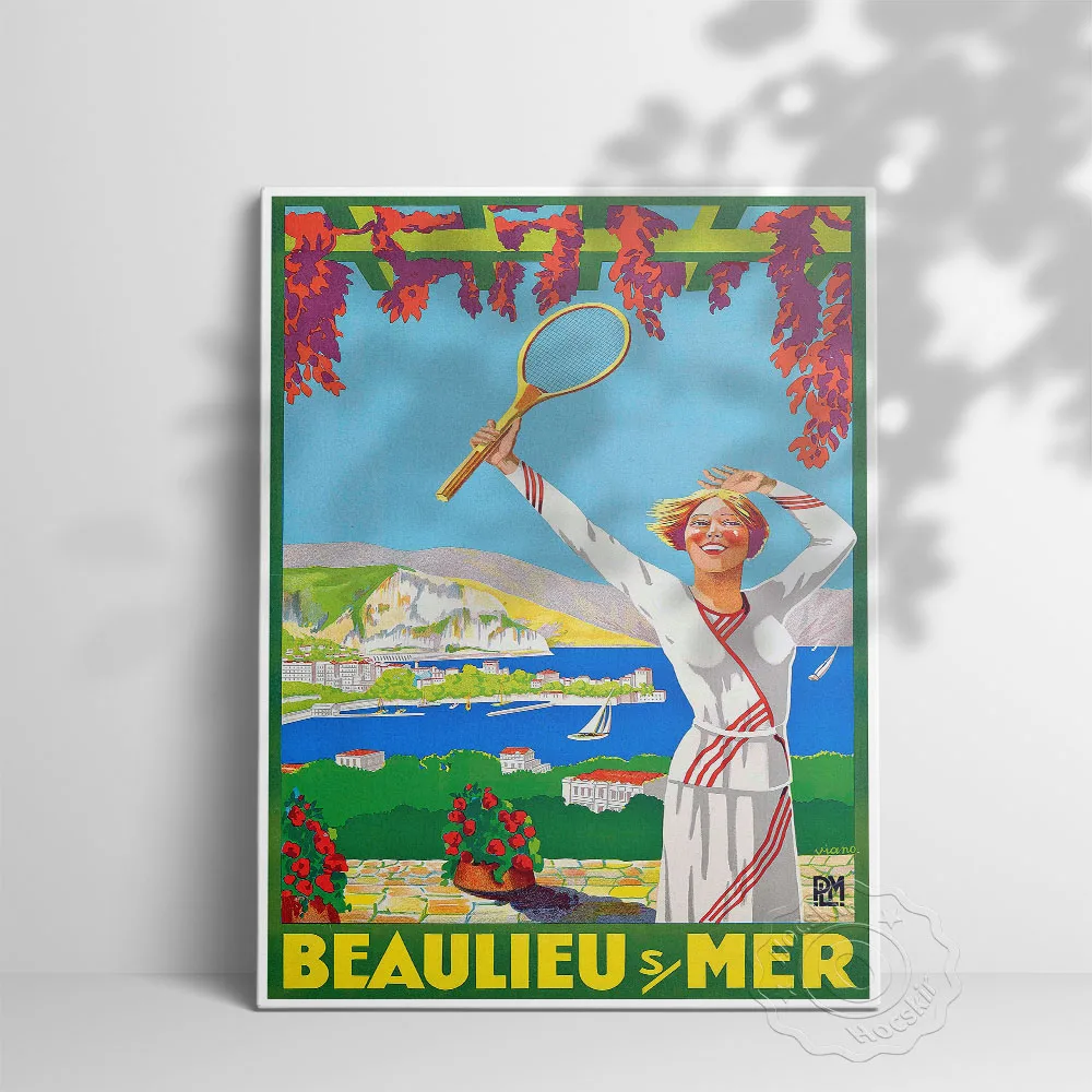 الكلاسيكية تحفيزية الرياضة الإعلان ملصق فني، 1925 خمر فيانو بوليو سور مير جدارية التنس، ويمبلدون تنس ديكور يطبع