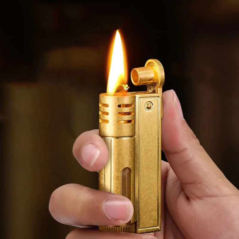 Classic Retro Gasoline Lighter Metal Windproof Open Flame Cigarette Lighters Grinding Wheel Flintstone One-Key Ignition