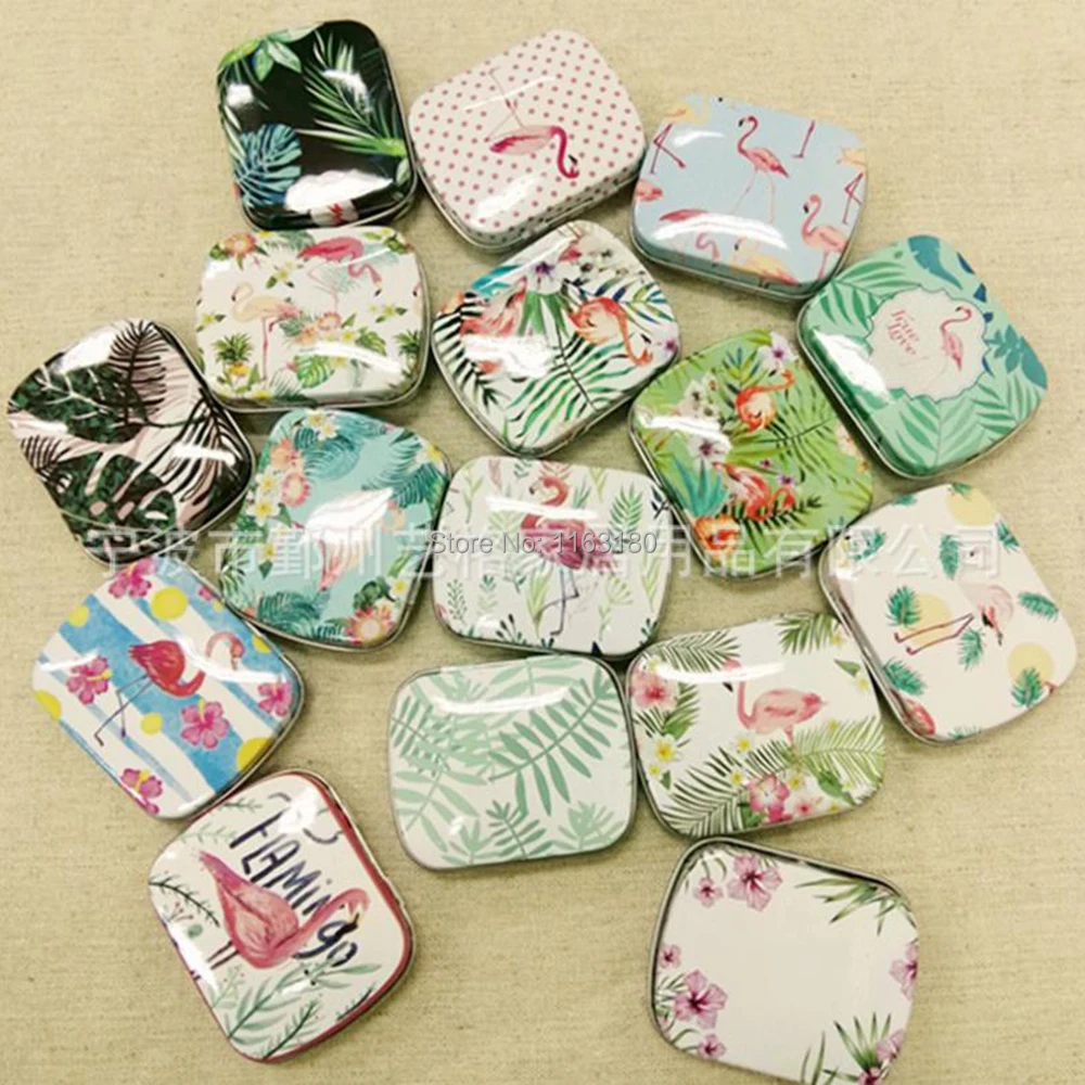 24 pcs/lot Fresh Flowers  Square Shape Tin Storage Case Mini Pill Box with Lid Diy Jewerly Case Pocket Box Gft Boxes