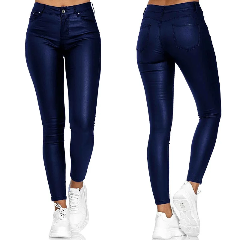 Black Blue  Wine Red Pencil Pants Women Sexy High Waist Leggings Elastic Skinny Spring Autumn PU Faux Leather Pantalon S-XXXL