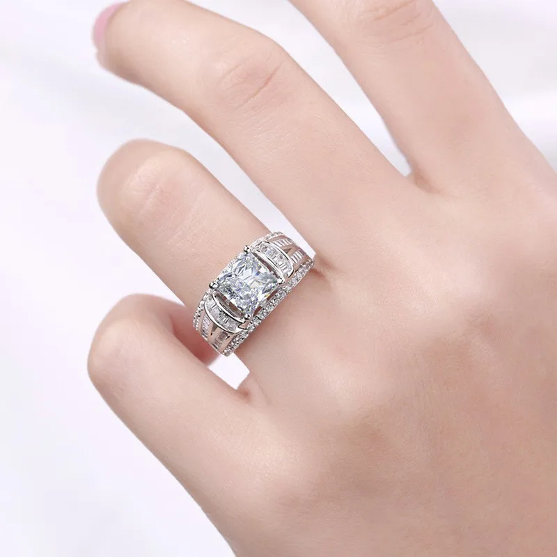 Creative Inlaid Full Square Cubic Zirconia Wedding Ring for Women White Gold Plated Crystal Promise Eternity Engagement Ring
