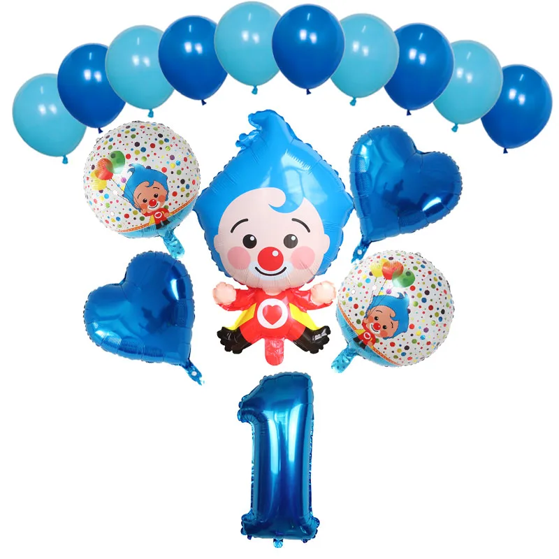 15pcs Cartoon Plim Plip Clown Foil Helium Balloons 1 2 3 4 5 Birthday Party Decoration Supplies Baby Shower Air Globos Kids Toys