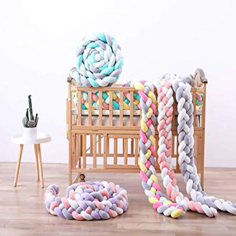 Baby Braided Bed Crib Bumper Breathable Knotted 4 Braided Plush Nursery 4 Strand Cradle Bumper Newborn Crib Soft Pillow Sleeping