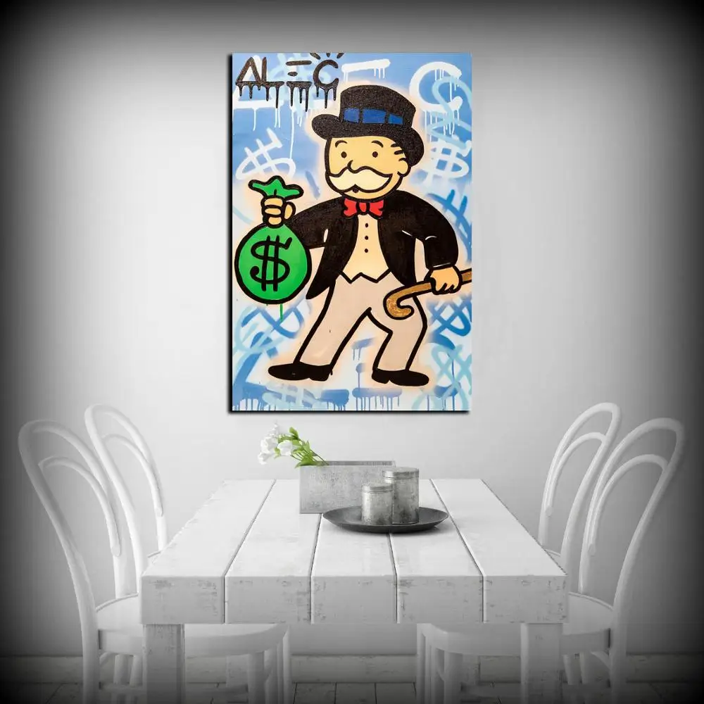 HD Print Alec Monopoly Oil Painting Home Decor Wall Art on Canvas Blue Alec Monopoly Money Canvas Printings Canvas Painting - view 3