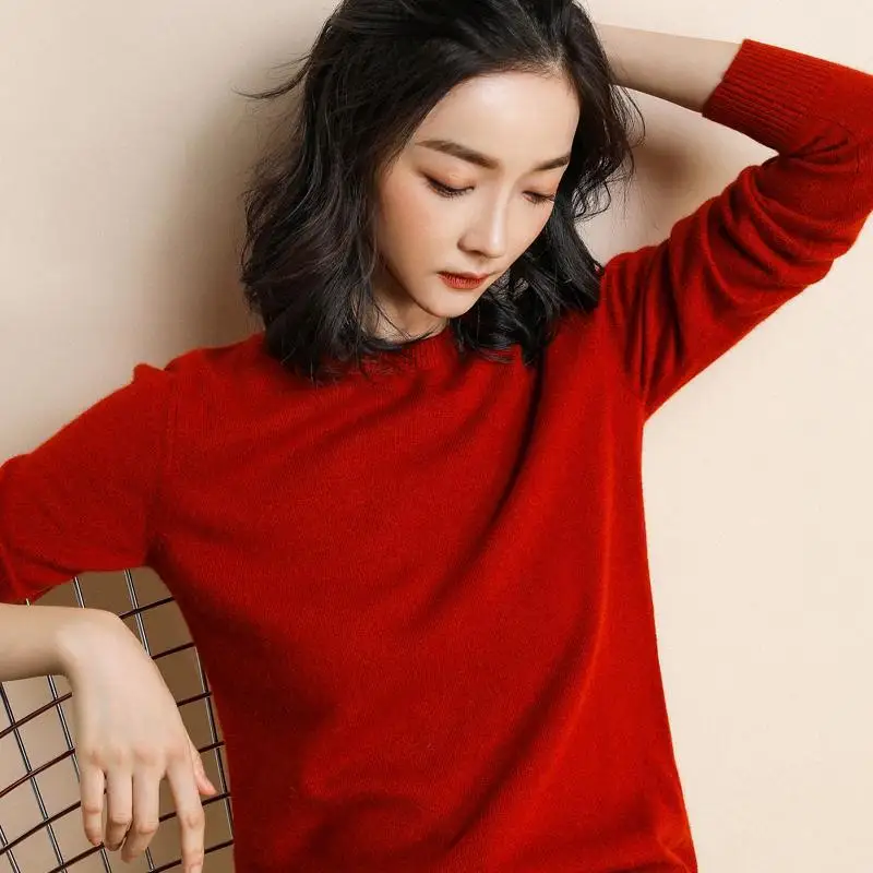 High Quality Women Wool Sweater O-neck Solid Color Pullover Spring Autumn European Style Women Fashion Knitted Bottoming Tops