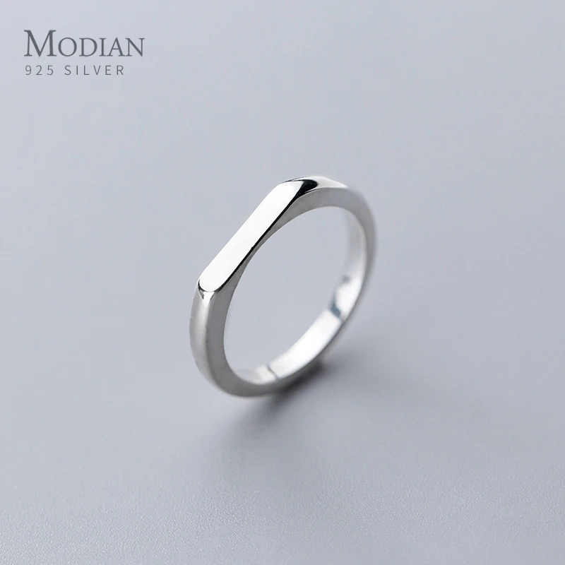 Modian Authentic 925 Sterling Silver Geometric Cut Line Ring for Women Gift Fashion Minimalist Ring Fine Jewelry Accessories