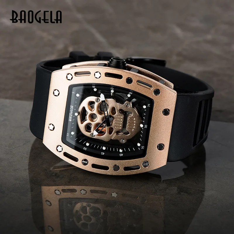 Baogela mode Rectangle squelette cadran mains lumineuses bracelet en Silicone armée Sport Quartz montres BGL1612G-3