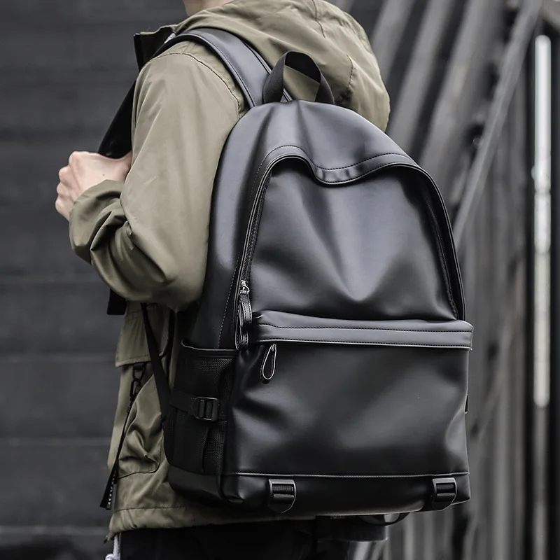 Sac à dos en cuir noir pour hommes, sacs d\'école pour adolescents, sacs à dos pour ordinateur portable de 15.6 pouces, haute qualité, nouvelle mode