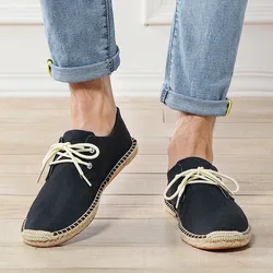 Men's Hemp Insole Black and White Summer Fisherman's Casual Shoes National Style Men's Hemp Soled Shoes Flat Soled Shoes