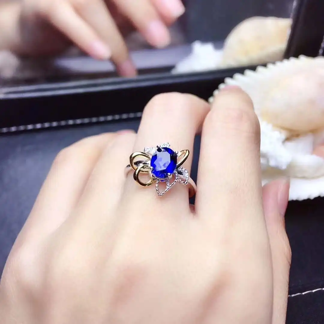 

Classic 925 Silver Rings Luxury Jewelry With Natrual And Real Sapphire Ring Gemstone Silver Ring For Women Wedding Gift
