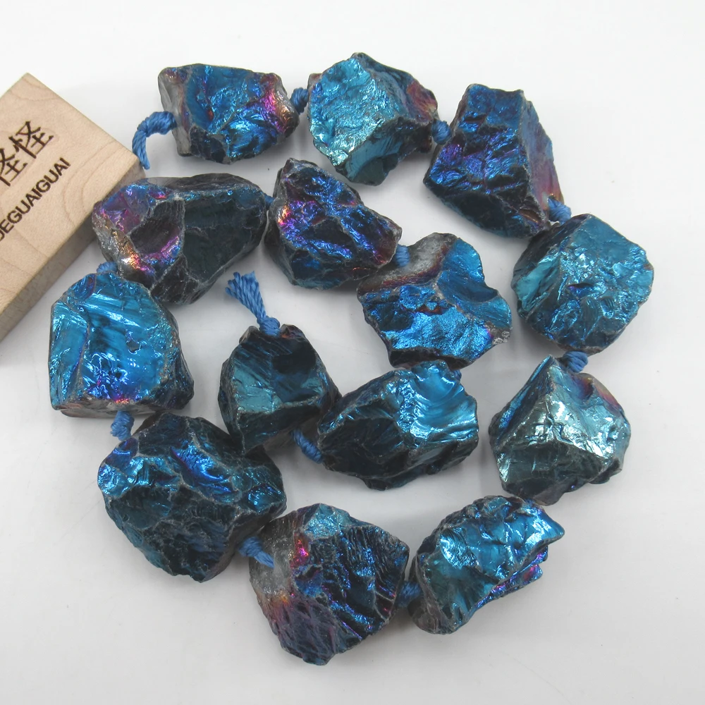 APDGG Natural 16x18-20x25mm Blue Titanium Quartz Rough Loose Nugget Beads 16\