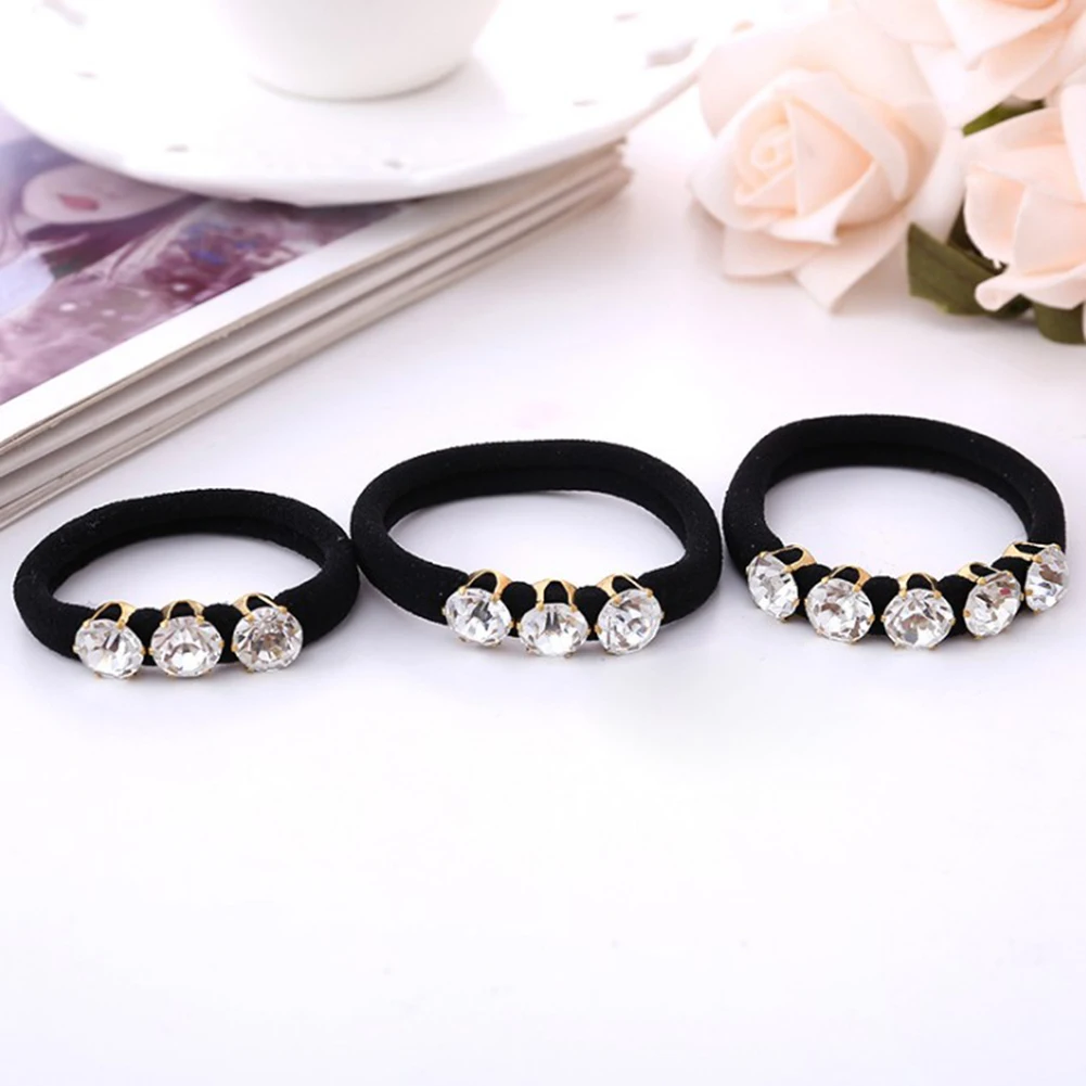 Big Diamonds Hair Ties Black Shiny Rhinestone Seamless Rubber Band Elastic Hair Rope Korean Fashion Hair Ring Hair Accessories