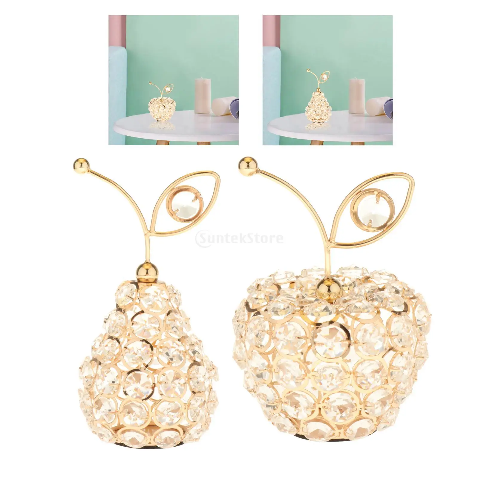 3D Cut Crystal Glass Crystal Fruit Apple Pear Collectible Figurines Ornaments Shiny Rhinestone Crystal Desk Tabletop Decoration