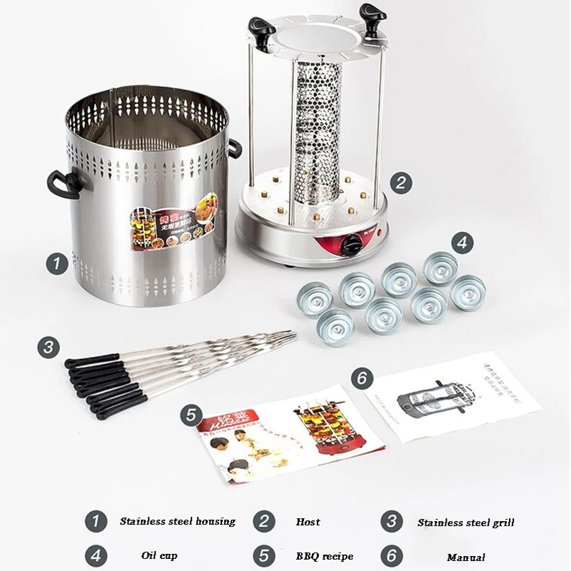 Gril électrique rotatif automatique, 10 bâtons, outils de chronométrage verticaux, modules de barbecue de mouton sans fumée, machine à wers