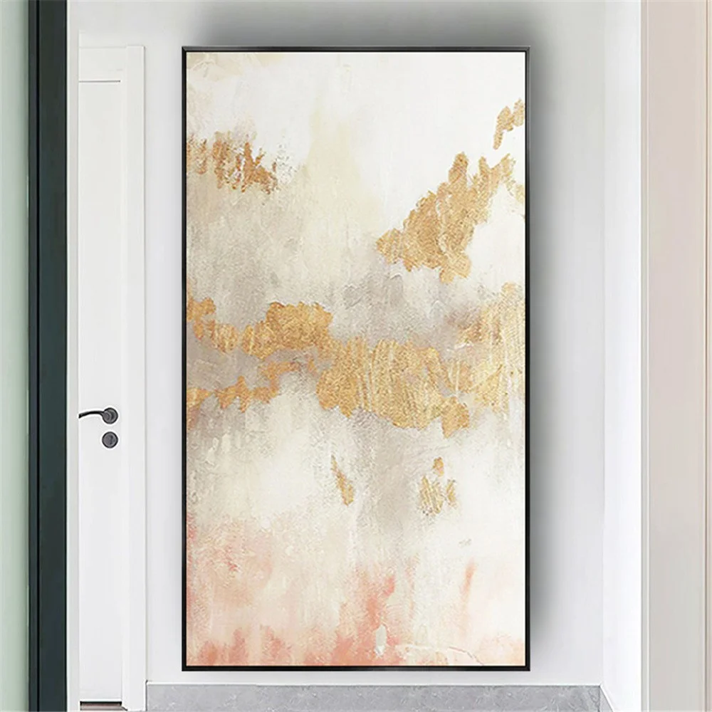 Hand Painted Beautiful Oil Painting Gold and Pink Textured Scraper Original Canvas picture Modern Salon Wall Art Gift Home Decor