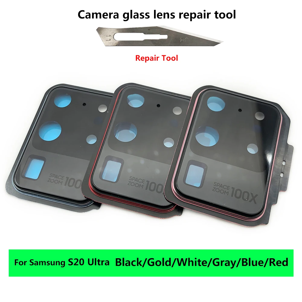 New Rear Camera Glass Lens Cover With Frame Holder with Sticker For Samsung  S20 Plus Ultra Replacement Parts