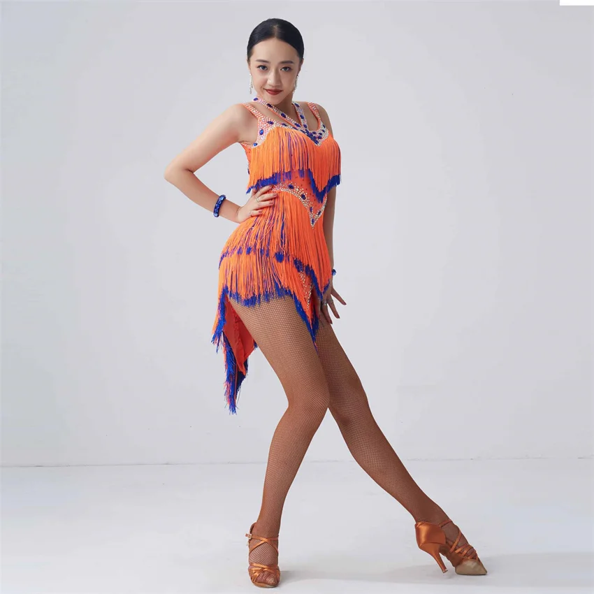 L-2019 sob medida novo padrão nacional latino dança competição traje tassel vestido high-end vestido latino para adulto