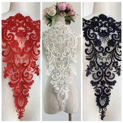 32x60cm Beading Lace Patch Red Ivory Black High Quality Super Bride Dress Lace Applique Embroidered
