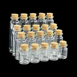 Mini Clear Glass Drifting Garrafas com Rolha de Cortiça, Pequenos Frascos para o Natal, Casamento, Decoração de Aniversário, 5 ml, 10 ml, 14 ml, 20ml, 5Pcs