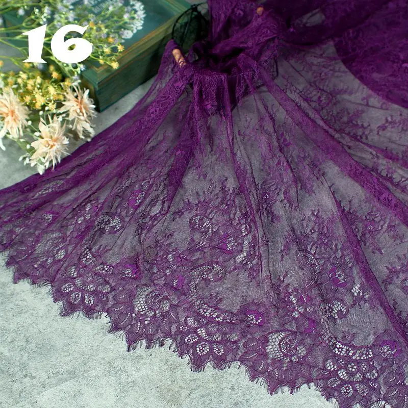 French eyelashes lace fabric wedding dress skirt lengthened stitching lace accessories soft black and white pink purple