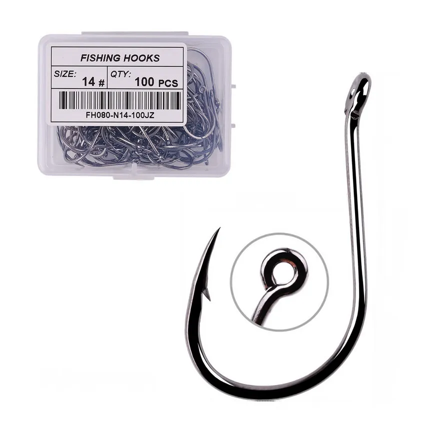 100 or 40 pcs Iseama Carp Fishing Hook Offset Circle Hook Single Fly Fishing Jig Hook Barbed sea Fishhook Tackle Accessories Box