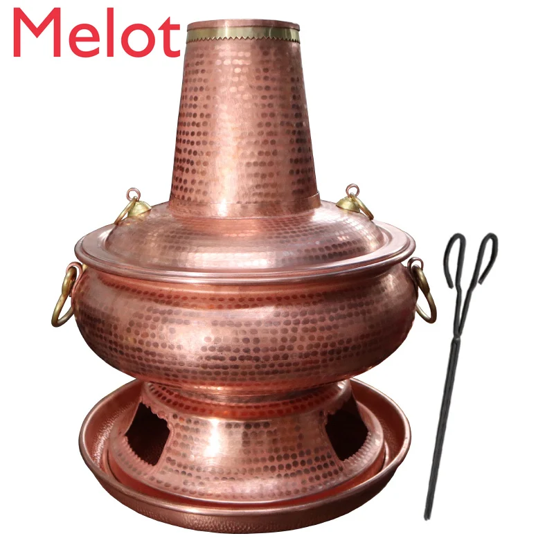 Copper Soul Copper Hot Pot Charcoal Pure Copper Handmade Thickened Red Copper Soup Cooking Pot Household Restaurant Customized