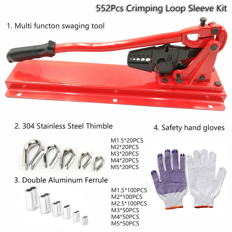 

Wire rope swaging tool set KIT-HL800D 552pcs crimping loop sleeve terminal kit