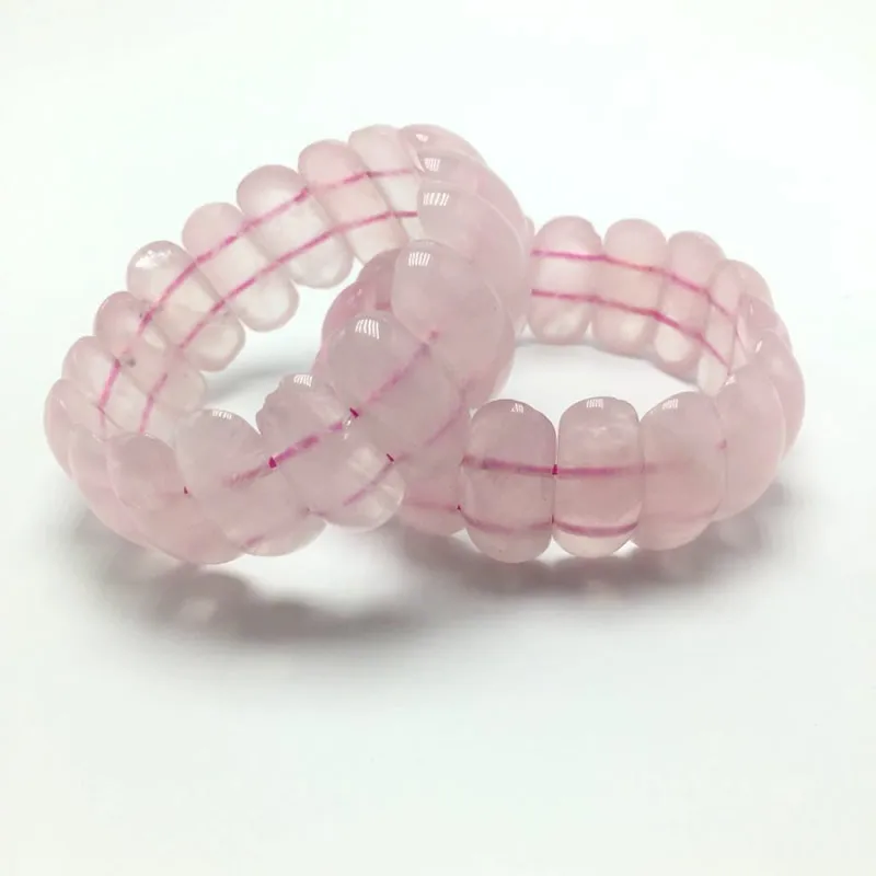 Wholesale 12X25MM Women Natural Pink Quartz Chakra Bracelets Geometry Long Beaded Crystal Stone Wrap Bracelet Elastic Bangle