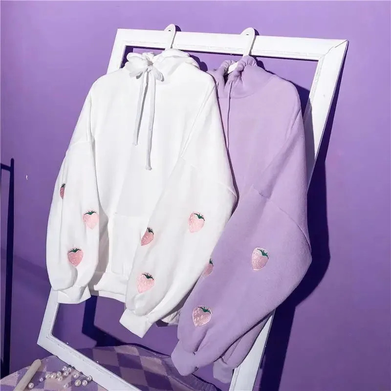 With Hat Hoodies Lovely Purple Chic Harajuku Cartoon Soft Daily Sweet Girls Sweatshirts Korean Popular Basic Autumn Femme Hoodie