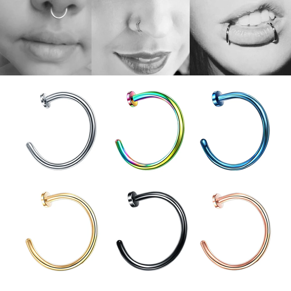 1PC Women Stainless Steel Nostril Nose Hoop Stud Rings Clip On Nose Rings Fake Nose Earring Piercing Fashion Jewelry