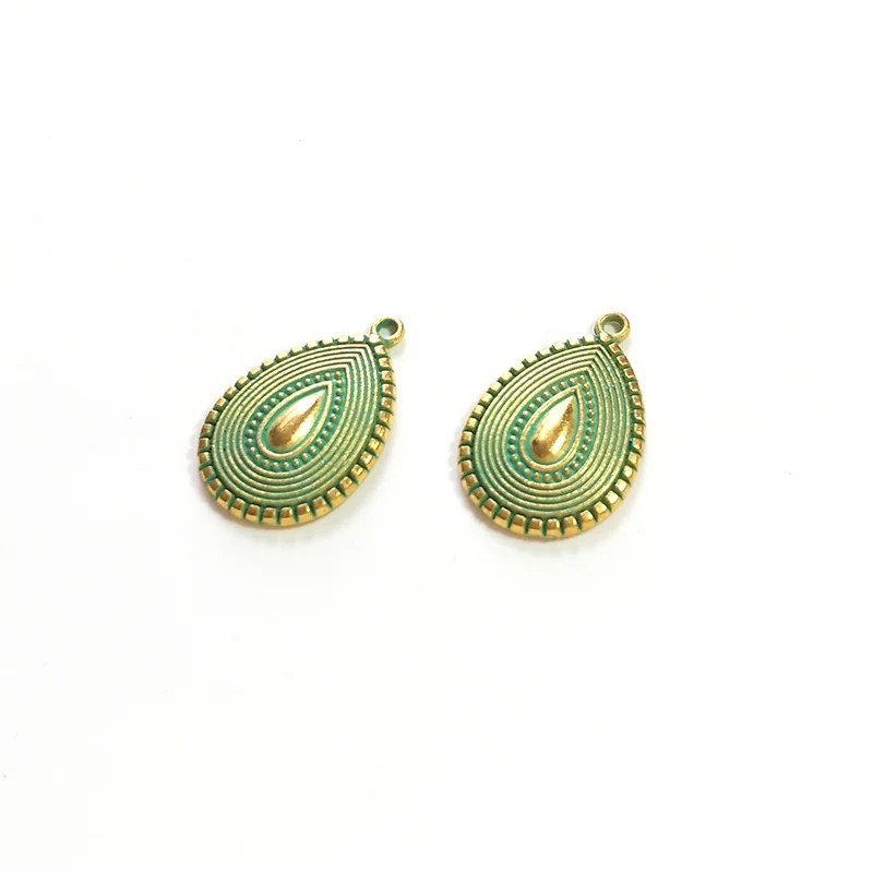 10pcs/bag 30MM Retro Patina Plated Zinc Alloy Green Big Water Drop Shape Charms Pendants For DIY Jewelry Accessories PJ010