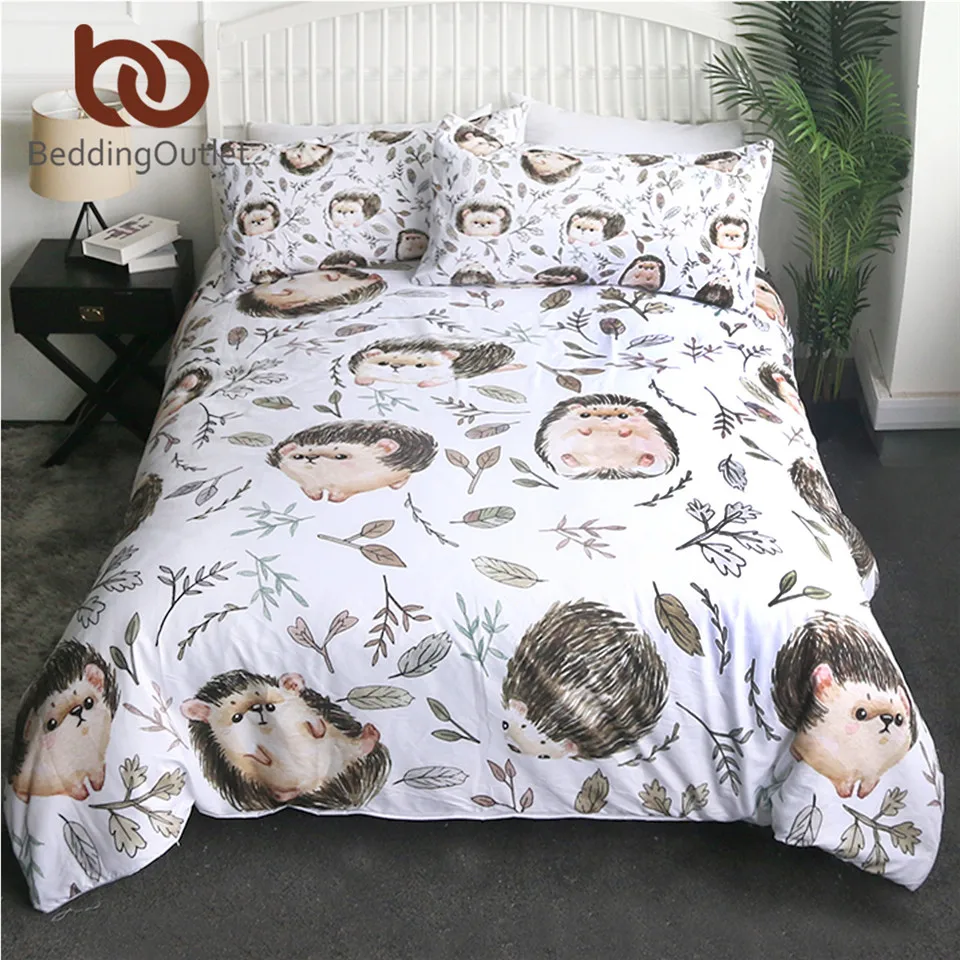 

BeddingOutlet Hedgehog Quilt Cover Cartoon Kids Bedding Set Leaf Floral Bedspread Brown Edredom Unicorn Animal Bedlinen 3pcs