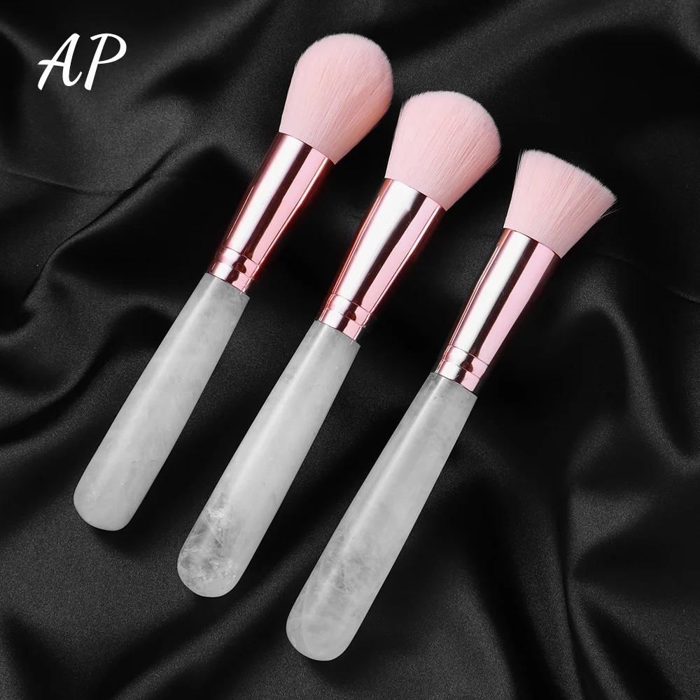 3pcs/set Natural Crystl Massage Stick Soft Hair Brush Professional Clear Quartz Makeup Brush Facial Massage Tool