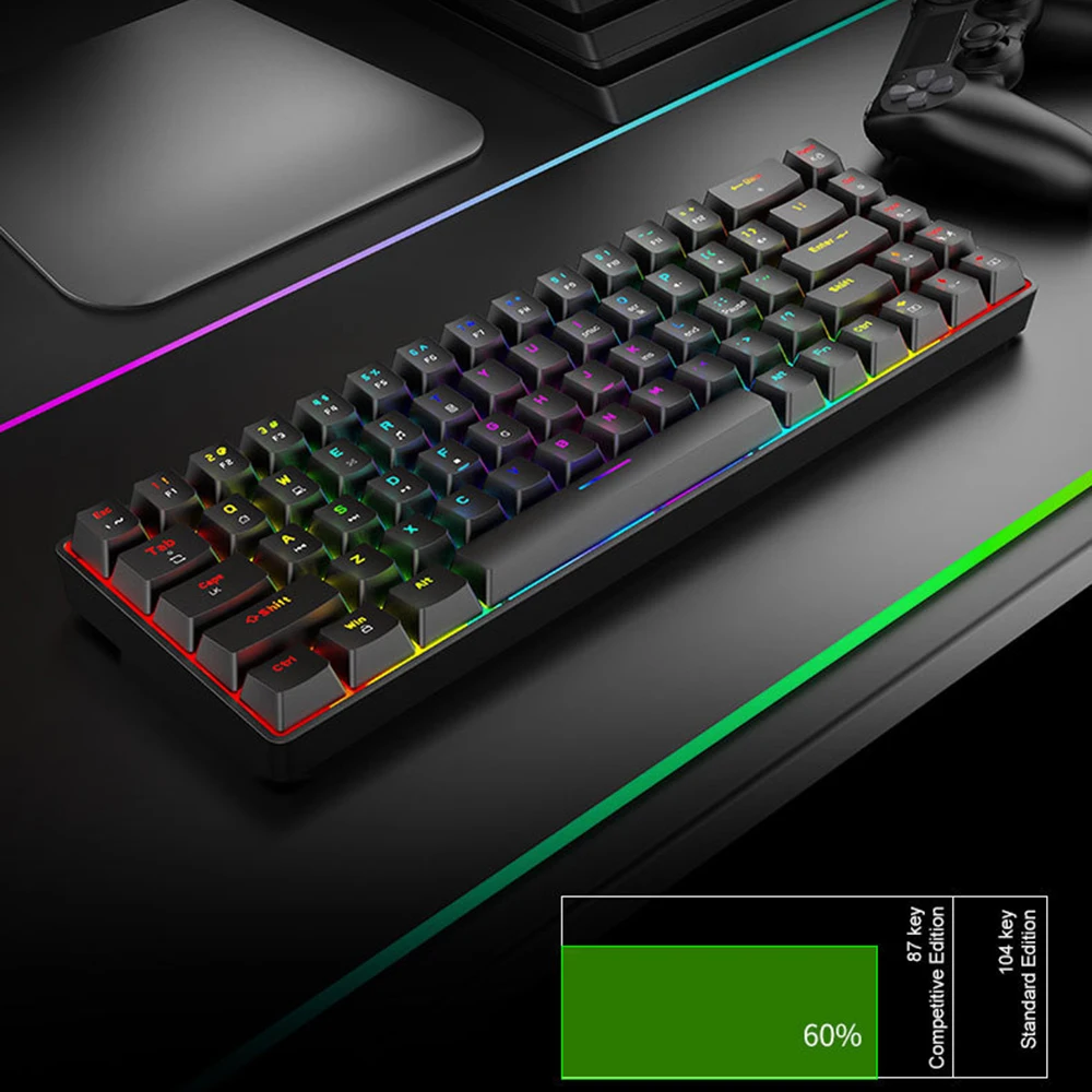 RGB Gaming Mechanical Keyboard Wired 68 Key Small Game Keyboard LED Backlight Red Blue Switch For Gamer Laptop PC Computer