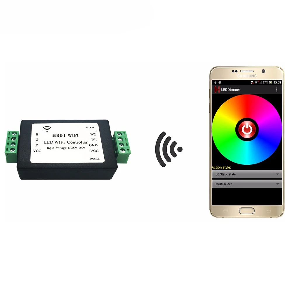 H801 WiFi Controller 4CH*4A RGBW Led Strip Light Controller Input DC5-24V Output   Android Phone APP WLAN Router Control