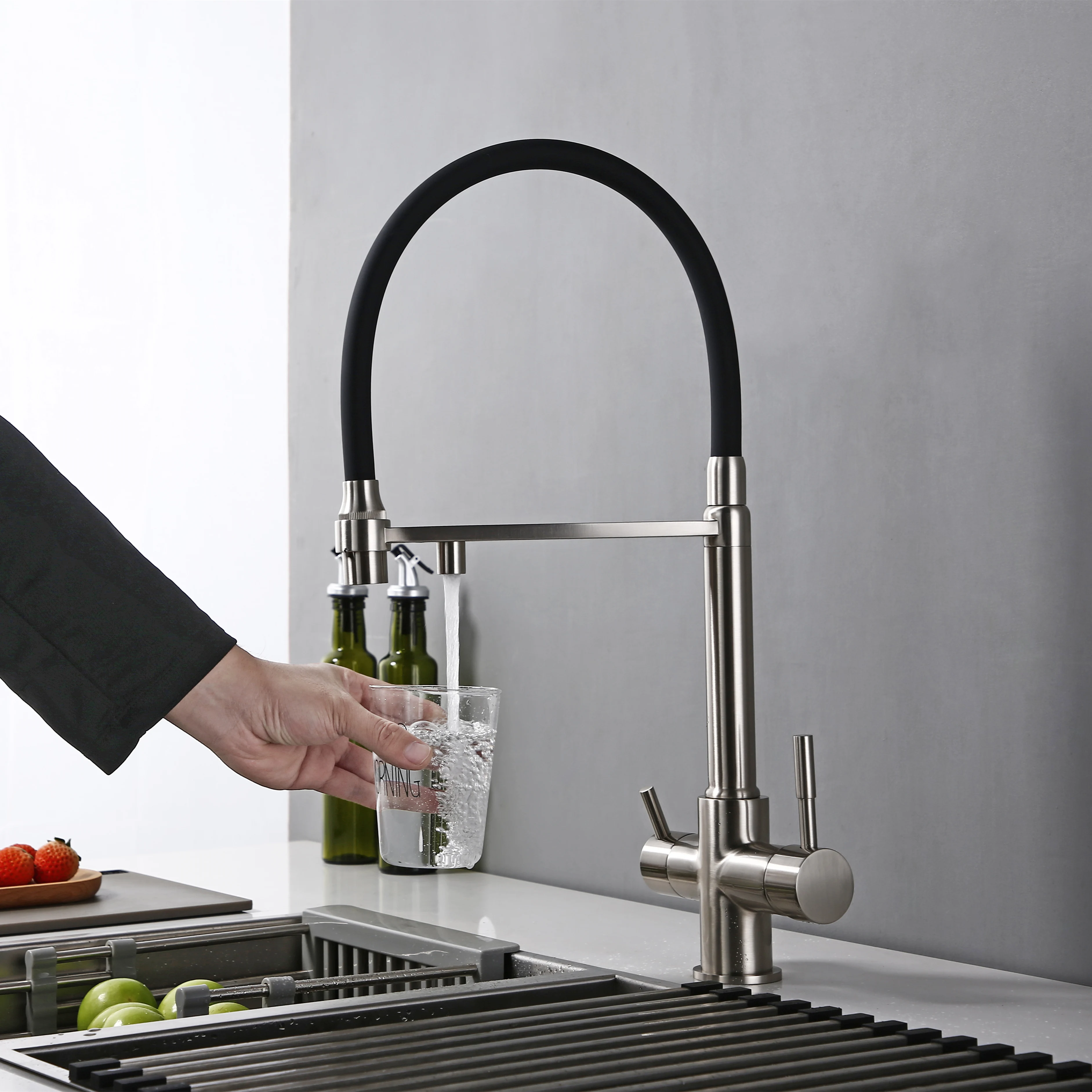 Keuken Mengkraan 3 Manier Osmose Water Filter Keuken Tap 3-In-1 Reverse Tri Flow In Geborsteld nikkel Rvs