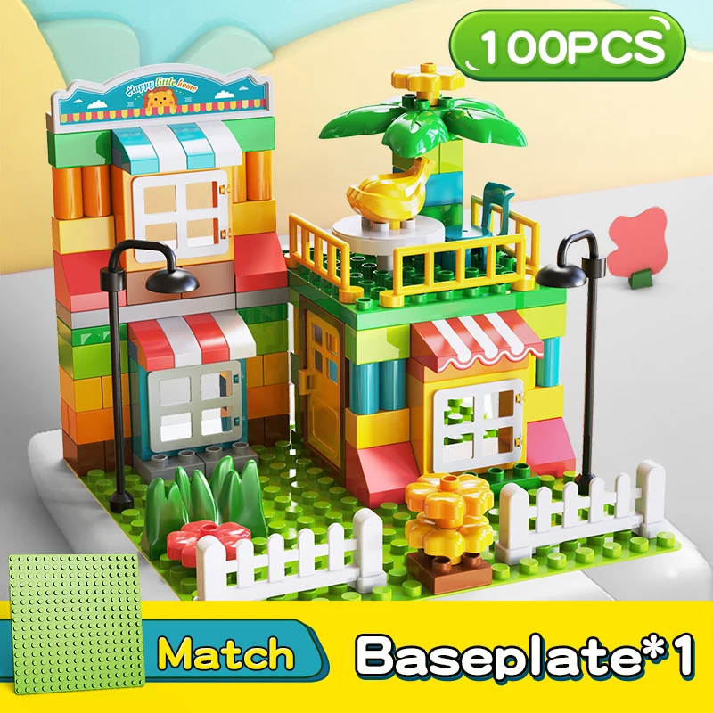 Big Size Marble Run Blocks City Villa House Funnel Slide Building Blocks DIY Construction Bricks Toys for Children Kids Gift