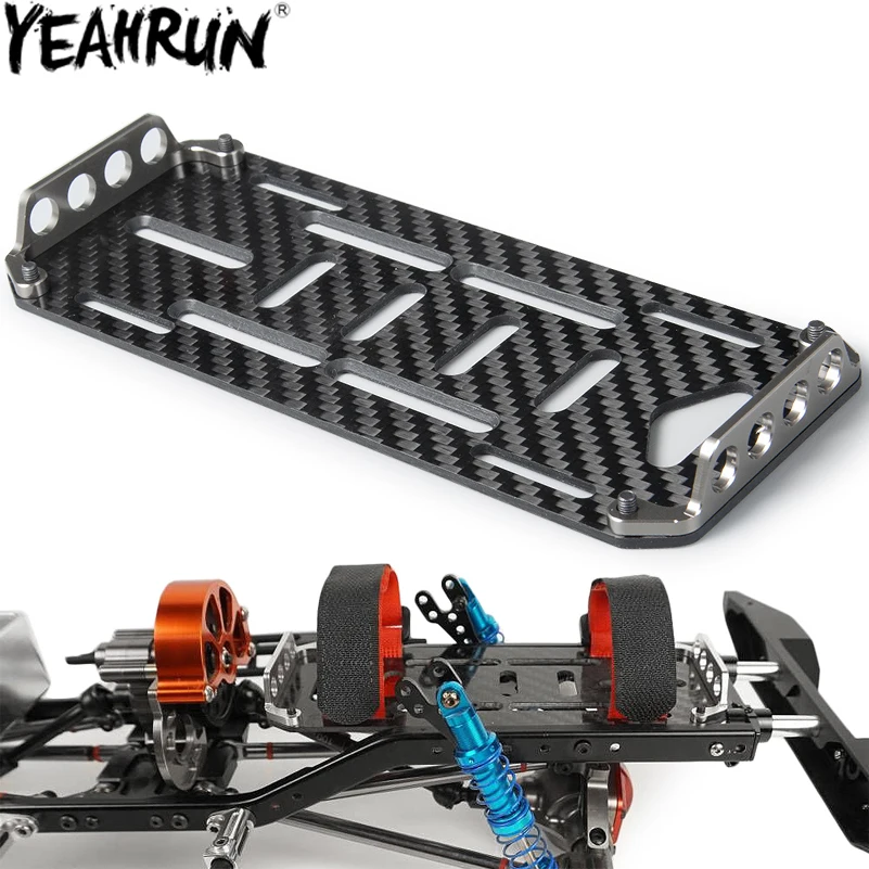 YEAHRUN RC Car Battery Mounting Plate Tray Carbon Fiber for 1/10 RC Crawler Axial SCX10 Upgrade Accessories