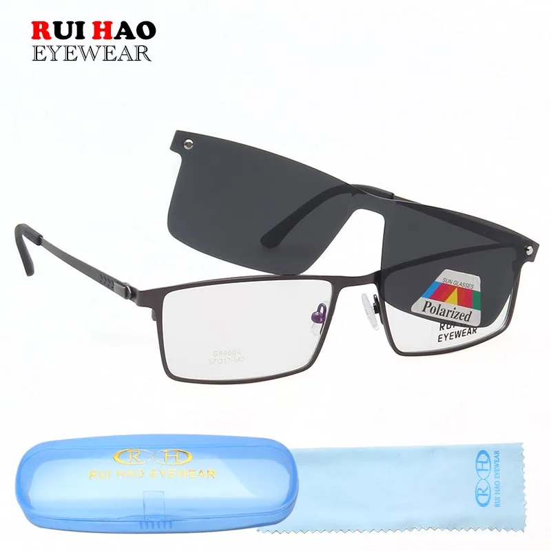 

Rectangle Eyeglasses Frame With Polarized Clip on Sunglasses Full Design Glasses Frame Optical Spectacles 94004