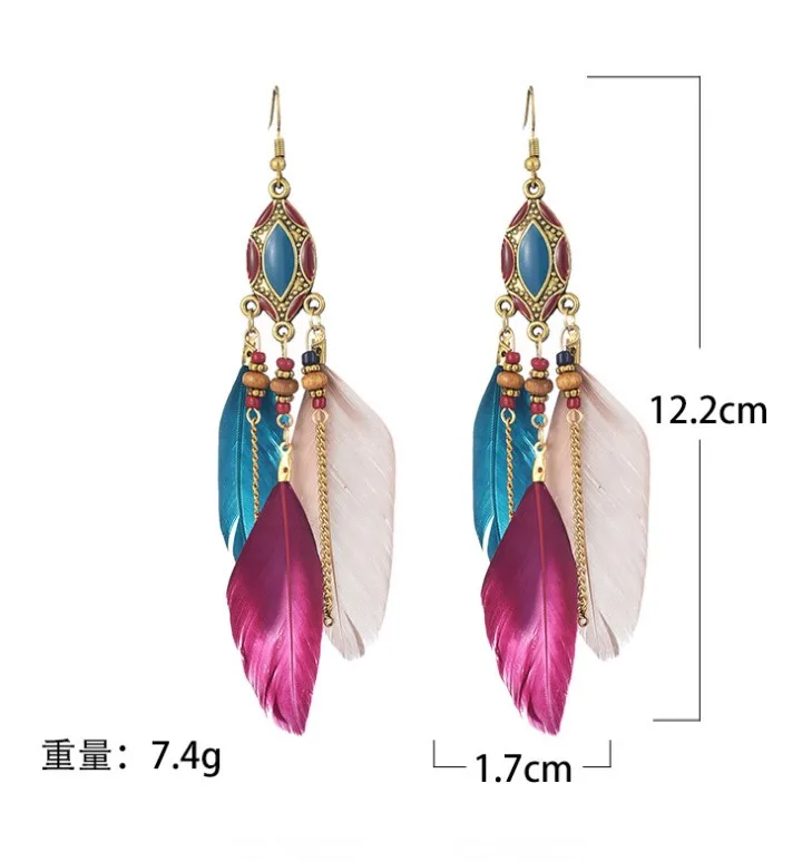 

30 pairs 2021 Long Tassel Fashion Feather Style Ethnic Boho Big Dangle Statement Earring Wedding Earrings Accessories Wholesale