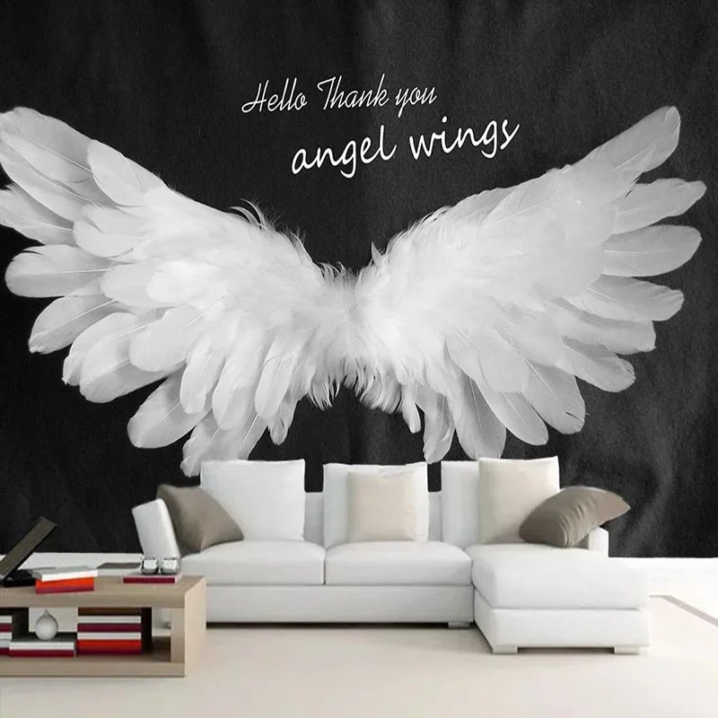 Custom Self-Adhesive Waterproof Wallpaper Modern 3D Romantic Hand-Painted Angel Wings Murals Restaurant Cafe Background Stickers