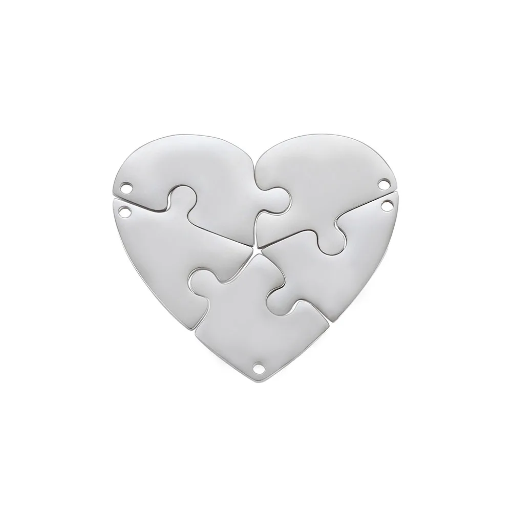 MYLONGINGCHARM 10pcs Puzzle Heart Shape Pendant 35x40mm Stainless Steel Puzzle Charms